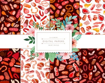 DIGITAL PAPERS Meat Patterns | graphic resources printable, scrapbook papers, background design, pattern design, instant download