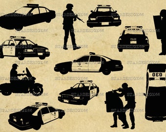 Digital SVG PNG JPG Police, police car, policemen, vector, silhouette, clipart, instant download