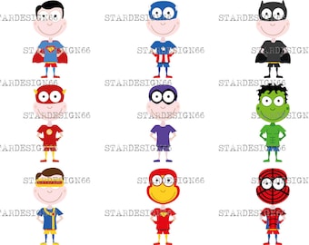 Digital EPS PNG Superheroes, vector, clipart, template, instant download