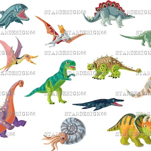 Digital EPS PNG JPG Cartoon dinosaurs, prehistoric animal, clipart, vector, template, instant download