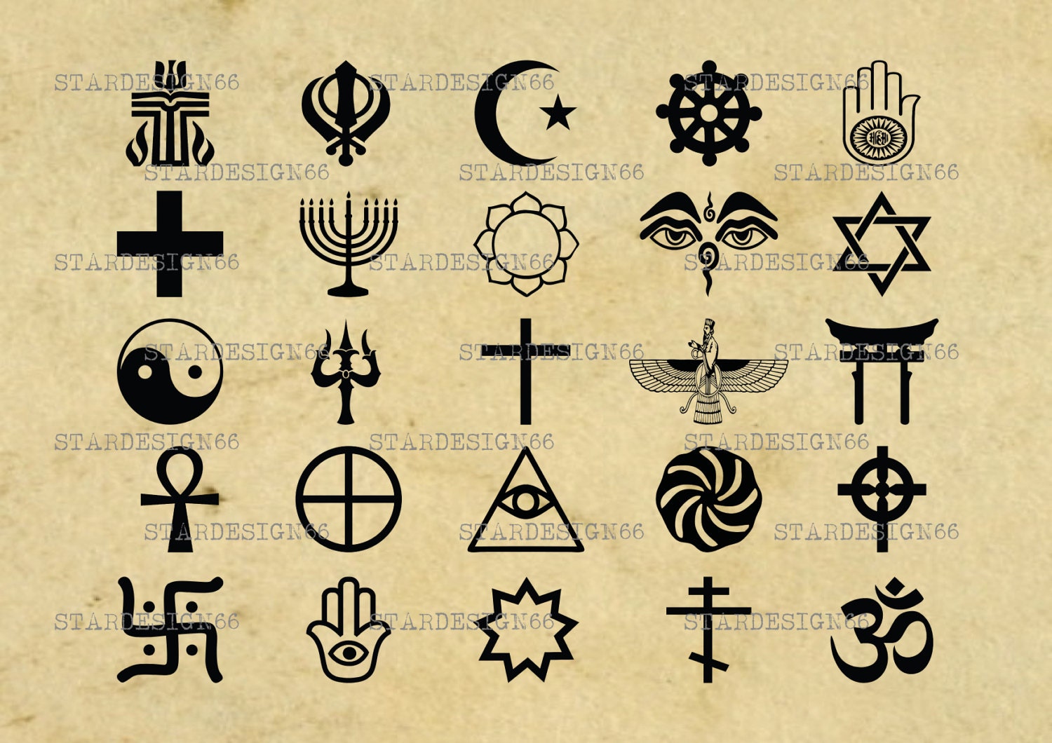 Digital SVG PNG religion icons, judaism, buddhism, jainism, hinduism, daoism, christianity, muslim, silhouette, vector, instant download