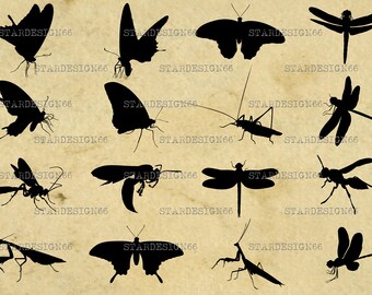 Digitale SVG PNG JPG Insetti, farfalla, libellula, mantide, ape, mosca, scarabeo, vettore, clipart, sagoma, download immediato