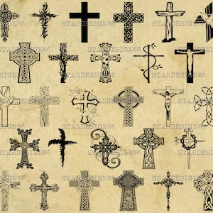 Vettore croce digitale SVG PNG JPG, Gesù Cristo, simboli religiosi, silhouette, clipart, download istantaneo