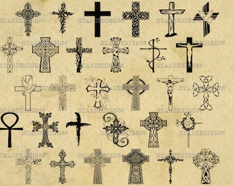 Vettore croce digitale SVG PNG JPG, Gesù Cristo, simboli religiosi, silhouette, clipart, download istantaneo