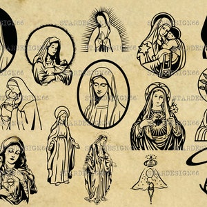 Digitale SVG PNG JPG Vergine Maria, maria madre di gesù, vettore, clipart, silhouette, download istantaneo