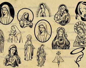 Digitale SVG PNG JPG Vergine Maria, maria madre di gesù, vettore, clipart, silhouette, download istantaneo