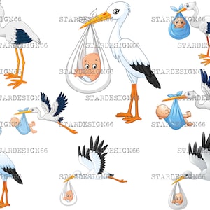 Digital EPS PNG JPG Cicogna che trasporta bambino, vettore, clipart, modello, download istantaneo