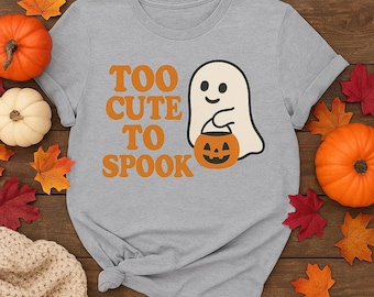 怖がらせないほどキュートなハロウィンTシャツ | キュートなゴーストグラフィックTシャツ | レトロなハロウィンシーズンシャツ | 秋のハロウィンパーティーTシャツ