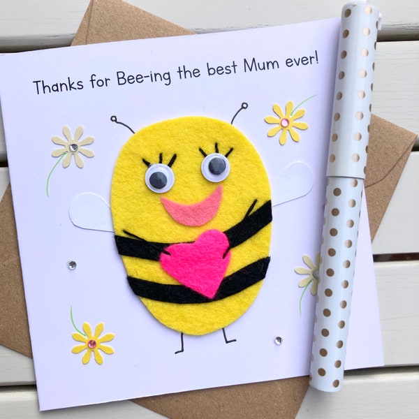 Mother's Day Card, Handmade, Felt, Bumble Bee, Special Mum, from Daughter, from Son, from Small Children, Keepsake, Best Mum Ever