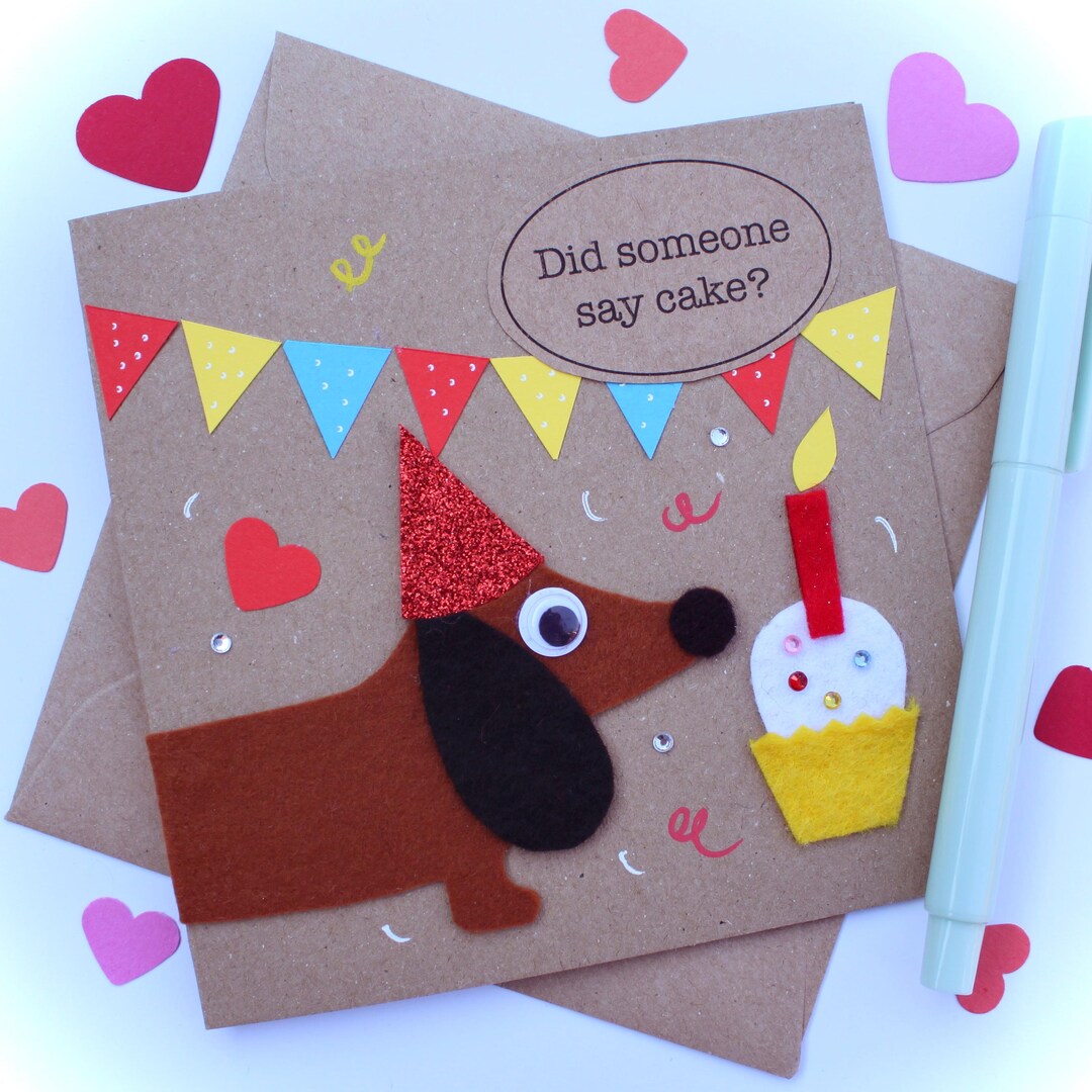 Handmade Felt, Sausage Dog Birthday Card: Dachshund Greetings Card - Etsy