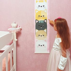 Courbe de croissance du chat Hauteurs courbes chat rose Hauteur mètre Sapin personnalisé Hauteur courbe matière toile Courbe de croissance animaux Rose déco pour enfants