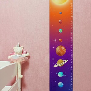 Tabla de crecimiento de galaxia Tablas de altura para niños Medidor de altura Tabla de altura de árbol personalizada Material lienzo Tema del sistema solar Crecimiento del planeta