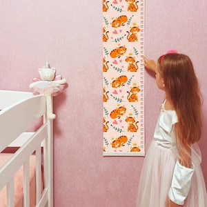 Tiger Messlatte Messlatte für Kinder Höhenmesser Personalisierte Baum Messlatte Material Leinwand Tiere Thema Tiger rosa Messlatte