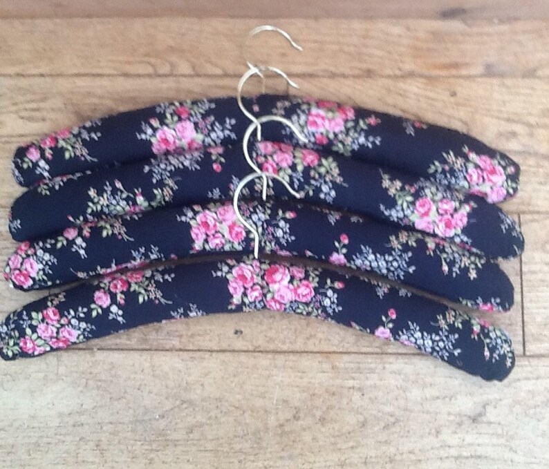 Four Luxury Padded Coat Hangers in Dark Navy & Pink Floral Etsy