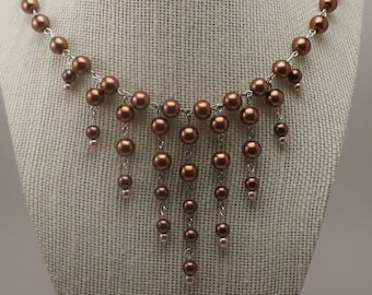 Chocolate Brown Necklace, Beaded Brown Necklace, Beaded Statement Necklace, Glass Pearl Necklace