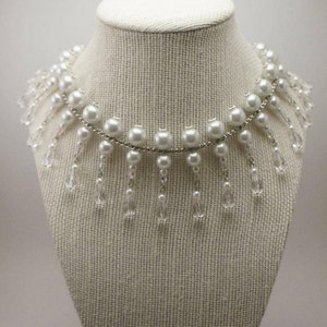 Bridal Bib Necklace, Bridal Collar Necklace, Pearl and Crystal Bridal Neckace