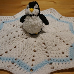 Penguin Security Blanket, Crocheted Bear Blanket, Baby Security Blanket , Baby Comforter, Baby Shower Gift, Newborn Gift