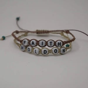 Pulseras de cáñamo palabra, fe y mantenga en tejido cáñamo pulseras, pulseras de inspiración, letra grano pulseras, pulseras de cáñamo