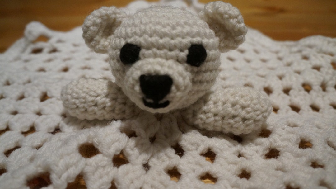 Polar Bear Security Blanket, Crocheted Polar Bear Blanket, Baby Boy