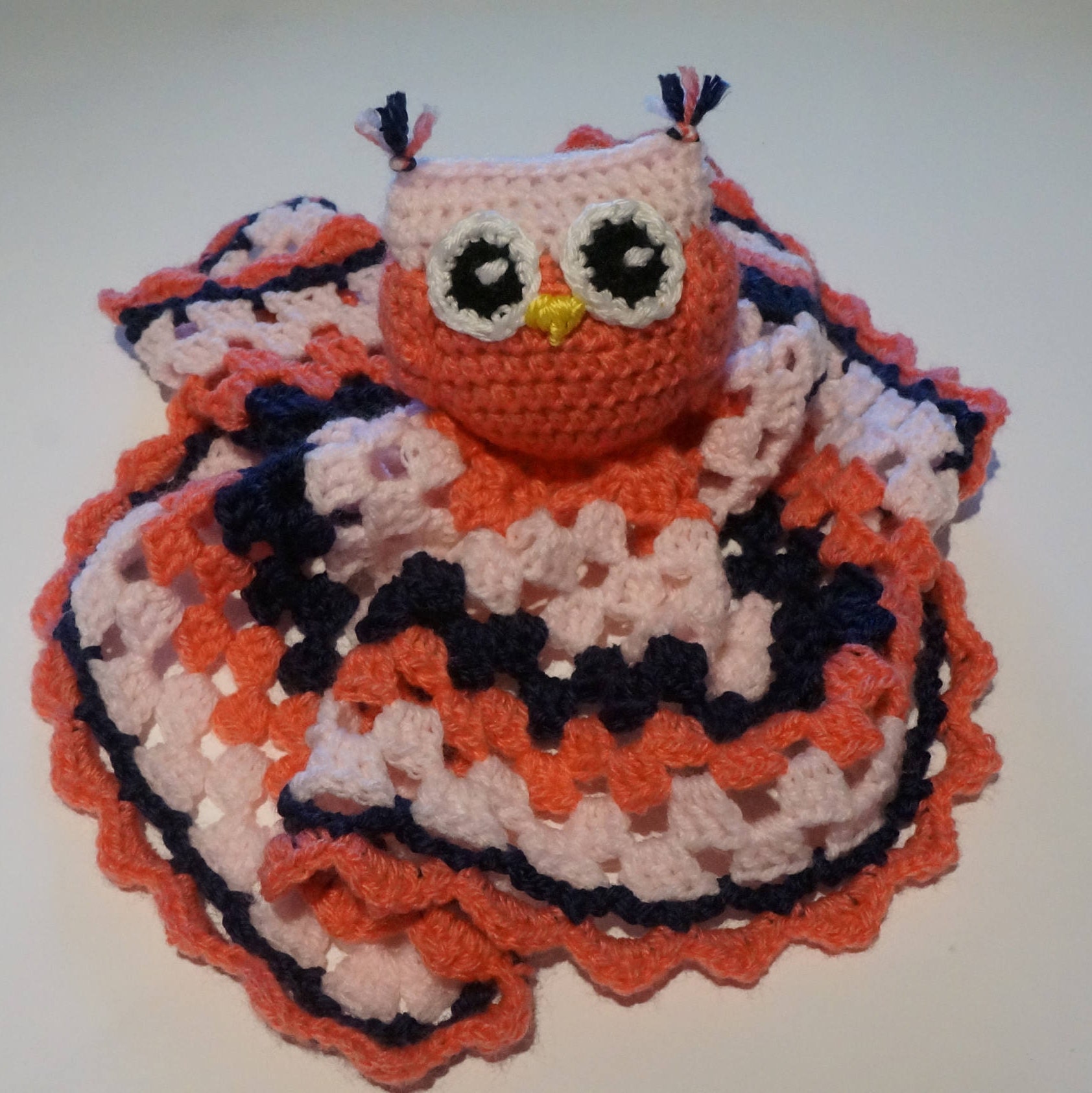 Crocheted Owl Security Blanket, Baby Girl Crocheted Owl Blanket, Pink Baby Comforter, Cute Owl Secur