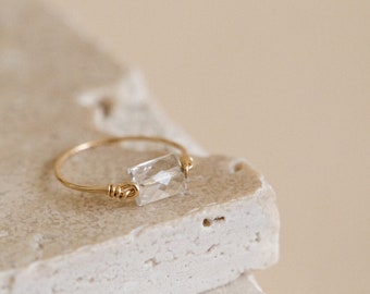 "Zoe" ring - gold-filled and rock crystal - faceted rectangle stone - to accumulate - gift for her