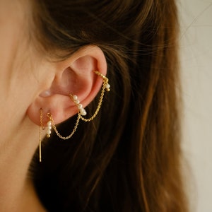 Monoboucle "Poetry" - perla d'acqua dolce - placcato oro - orecchini finti piercing - boho boho - delicati - regalo per lei