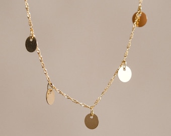 Collier Plaqué Or 18 Carats Avec Petites Pastilles Rondes - Chaîne Pampilles - Marque Tata Gisèle, Neuf Avec étiquettes
