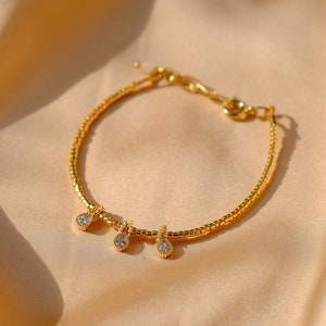 &quot;Astrea&quot; bracelet - drop zircon, gold-plated - with pearls - boho boho - fine and delicate - gift for her