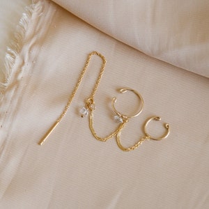 Monoboucle d'oreilles "Lou" - diamant herkimer et gold-filled - accumulation faux piercing - earcuff - hélix tragus - cadeau pour elle