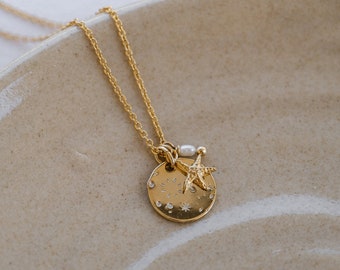 Collier "Etoile" - médaille astrale personnalisable - constellation gravée - cadeau pour elle, lui, soeur, amie, maman étoile lune