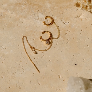 Monoboucle d'oreilles avec manchette "Callie" -  pierre au choix - doré à l'or fin - boho bohème - faux piercing - cadeau pour elle