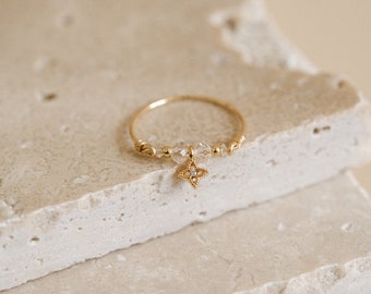 "Lunara" ring - gold-filled and rock crystal - star and stars - to stack - gift for her