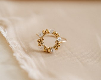 "Zoia" ring - gold-filled and rock crystal - circle woven with fine stones - to accumulate - gift for her