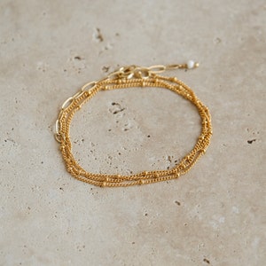 "Evolve" 3 in 1 bracelet-necklace-ankle - gilded with fine gold - multi-turn double ball chain - fine and delicate - gift for her