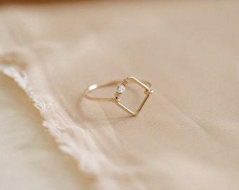 "Isae" ring - gold-filled and herkimer diamond - diamond square woven with fine stones - to accumulate - gift for her