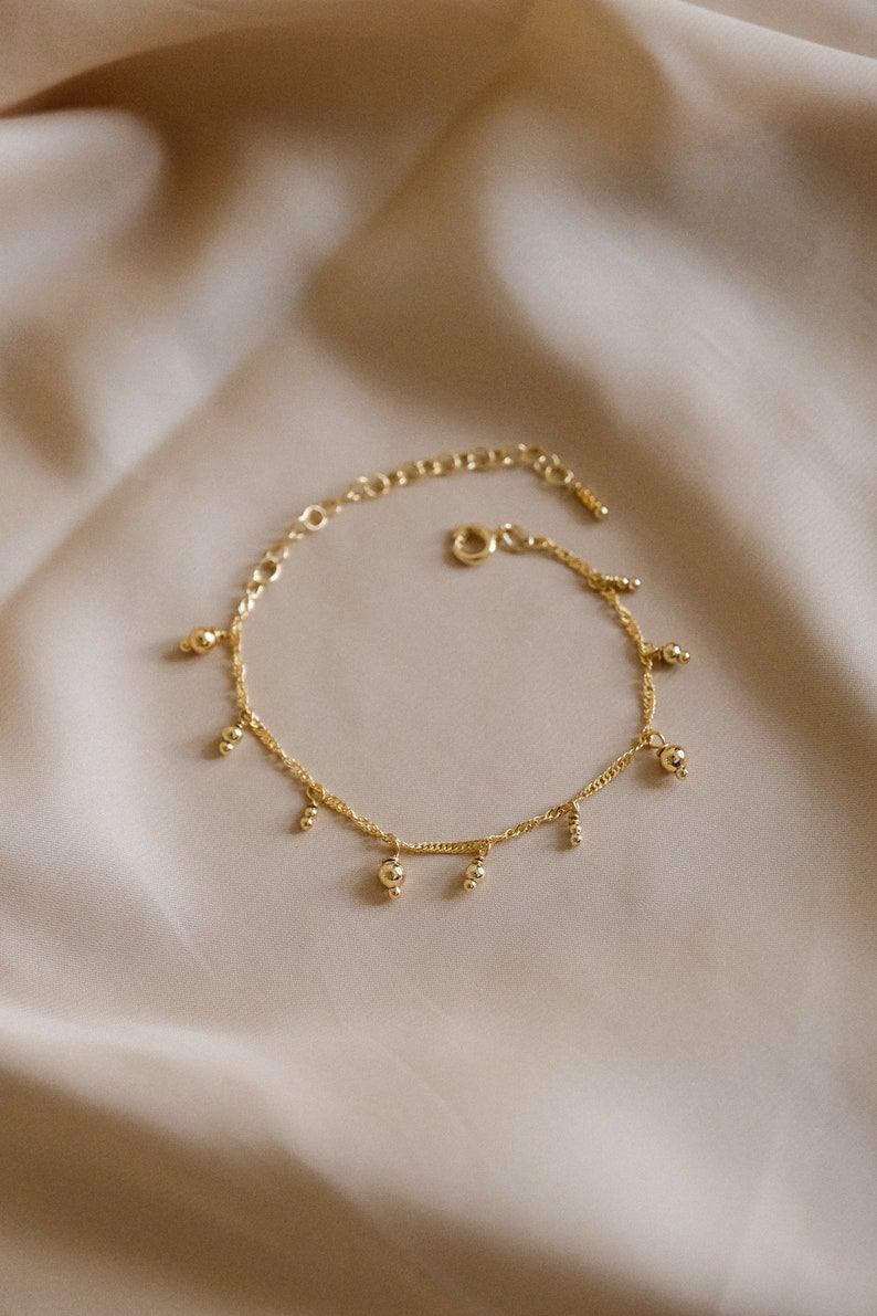 Mindy bracelet goldfilled and gilded with fine gold pearl charms fine and delicate gift for her image 1