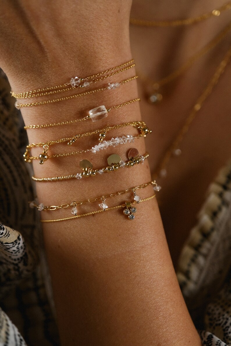 Mindy bracelet goldfilled and gilded with fine gold pearl charms fine and delicate gift for her image 7