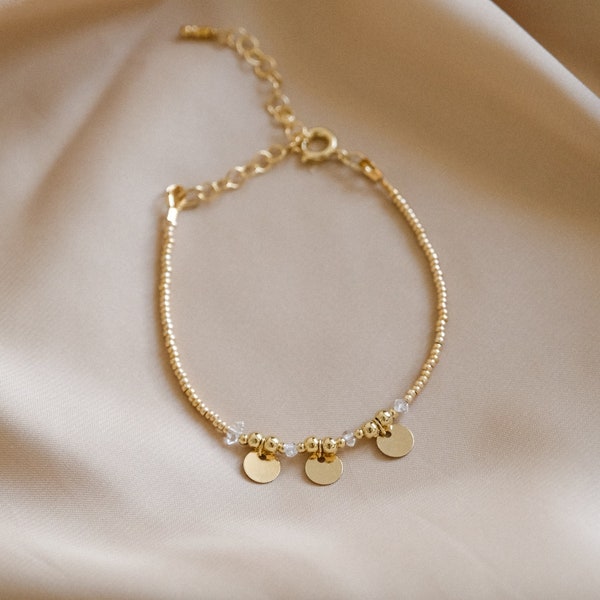 "Evana" bracelet - herkimer diamond, goldfilled and gilded with fine gold - smooth medallion tassels - with pearls - gift for her