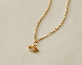 "Freyja" necklace - zircon, gilded with fine gold - evil eye brings good luck - symbol - boho boho - fine and delicate - gift for her