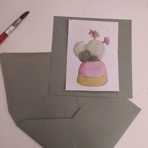 Biglietto d'auguri in carta kraft verde, dipinto a mano con acquerelli, personalizzabile. Handmade watercolor greeting card, customizable.