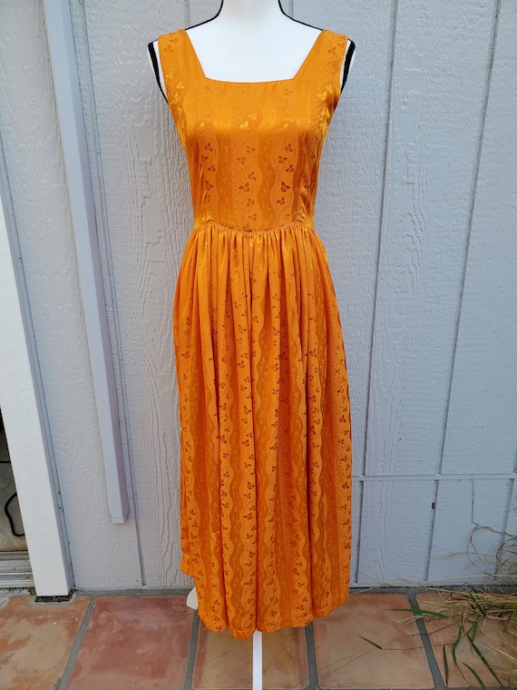Orange Square-Neck Vintage Maxi Dress
