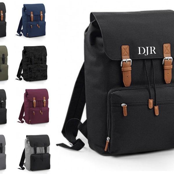 VINTAGE LAPTOP BACKPACK, Bag, Unisex, Personalised with Initials, College Bag, University Backpack
