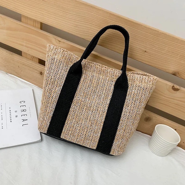 WOVEN STRAW HANDBAG, Small Woven Straw Beach Bag, Classic Top Handle Bag, Timeless Bag, Straw, 2023 Must have.