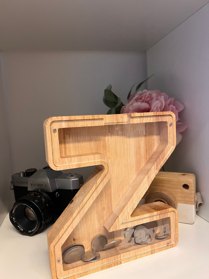 Wooden Letter Money Box Alphabet Piggy Bank Savings Frame Etsy