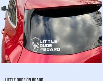 LITTLE DUDE 0N BOARD - Car Window Bumper Vinyl Decal Sticker.