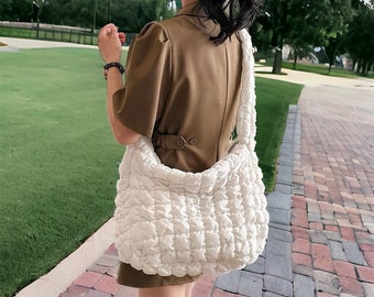 LARGE SLOUCHY QUILTED Tote Bag, Trending 2024 Bubble Bag, Pleated Cloud Bag, Crossbody Bag, Pleated Bag