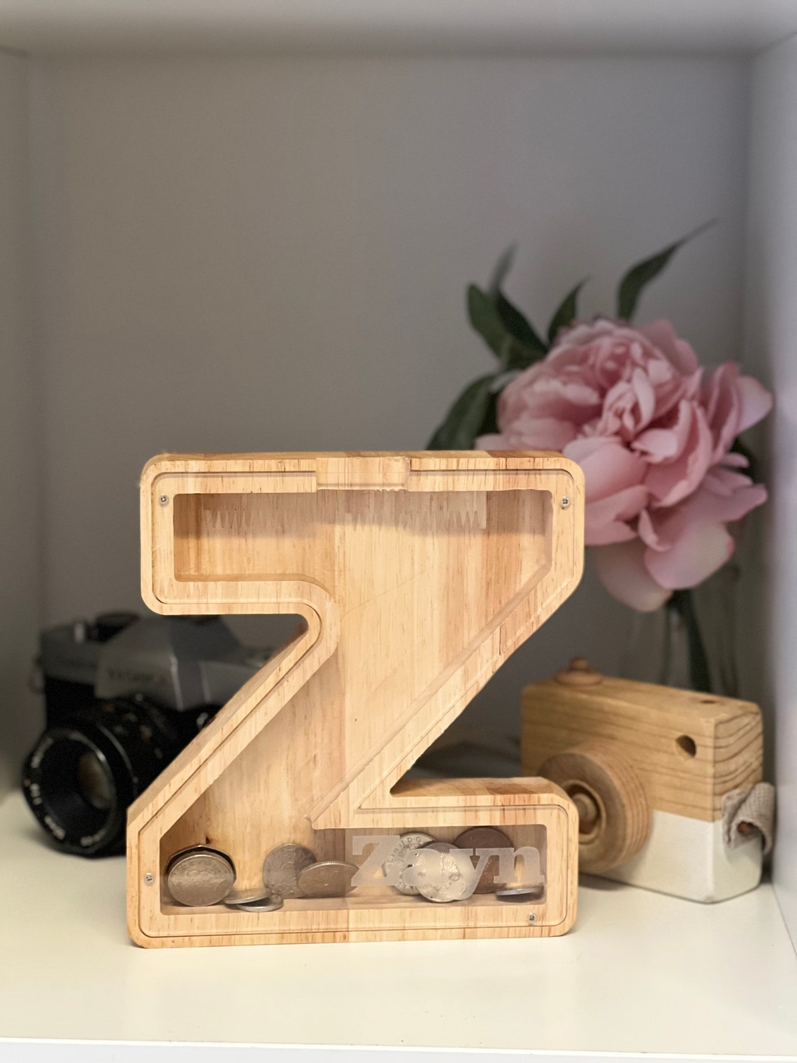 Wooden Letter Money Box alphabet piggy bank Savings frame Etsy