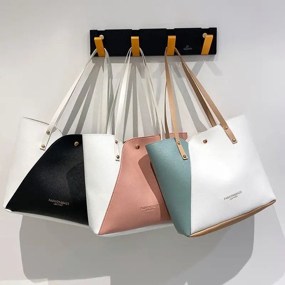 Pastel Two-Tone Tote Bag - Designer Handbag for Women - Daily Essential - PU Leather - Faux Leather - Shoulder Bag