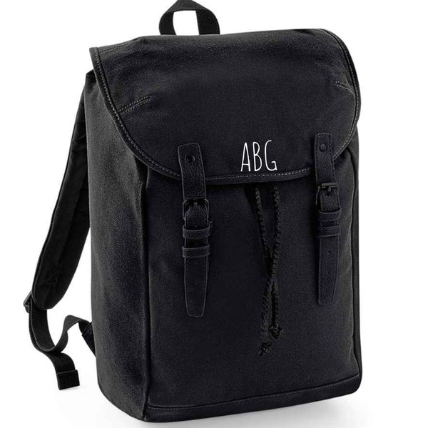 Vintage Inspired Rucksack Cotton Canvas Laptop Backpack, Bag, Unisex, Personalised with Initials