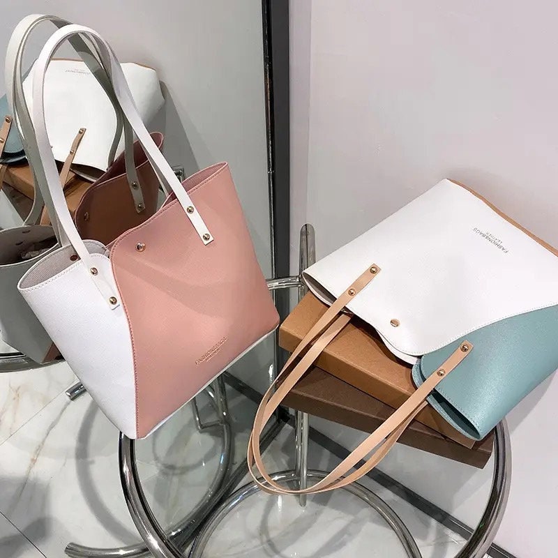 Two Tone Designer Work Top Handle Satchel Handbags